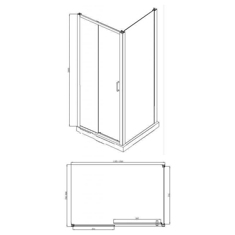 Душевой уголок без поддона черный 120х80x200см Bravat BS120.3101B