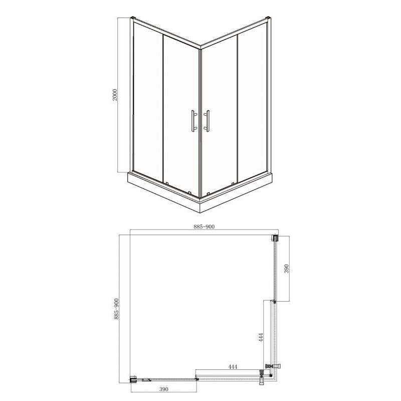 Душевой уголок без поддона хром 90х90x200см Bravat BS090.2204S