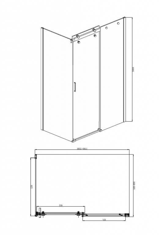 Душевой уголок без поддона хром 120х80x200см Bravat BS120.3102S