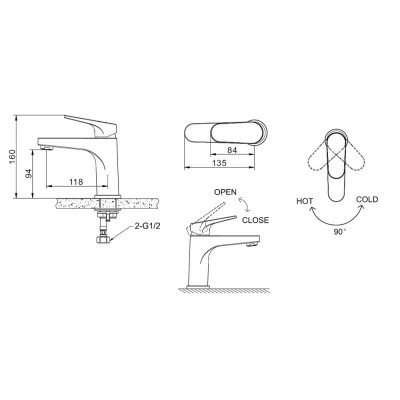 Смеситель для раковины черный Bravat F1191238BM-RUS