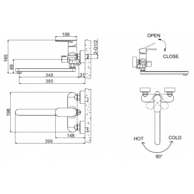 Смеситель для ванны черный Bravat F6125183BM-02L-RUS