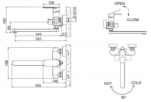Смеситель для ванны черный Bravat F6125183BM-02L-RUS