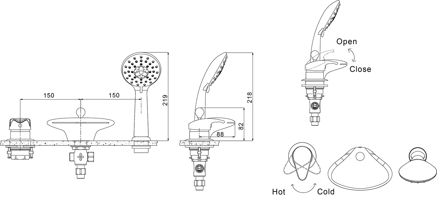 Смеситель на борт ванны черный Bravat F5140197BM-RUS