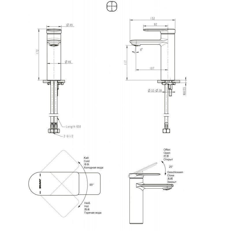 Смеситель для раковины черный Bravat F1369402BW-ENG
