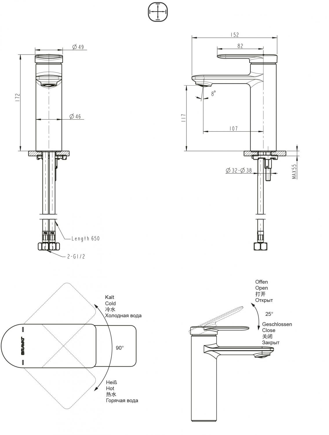 Смеситель для раковины черный Bravat F1369402BW-ENG