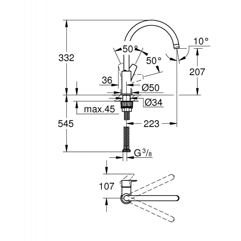Смеситель однорычажный для мойки Grohe BauEdge, хром