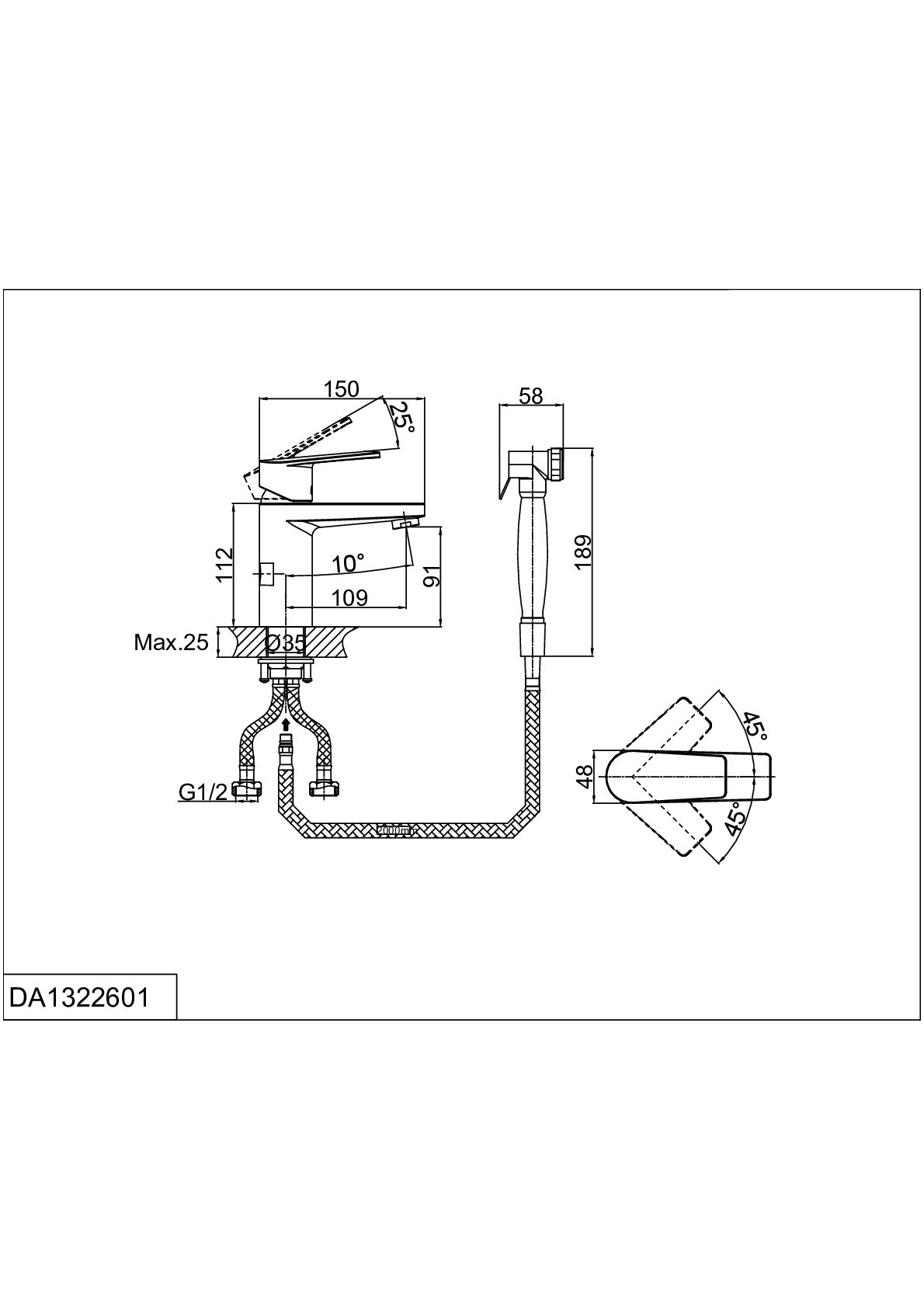 Смеситель для раковины c гигиеническим душем хром D&K Rhein DA1322601