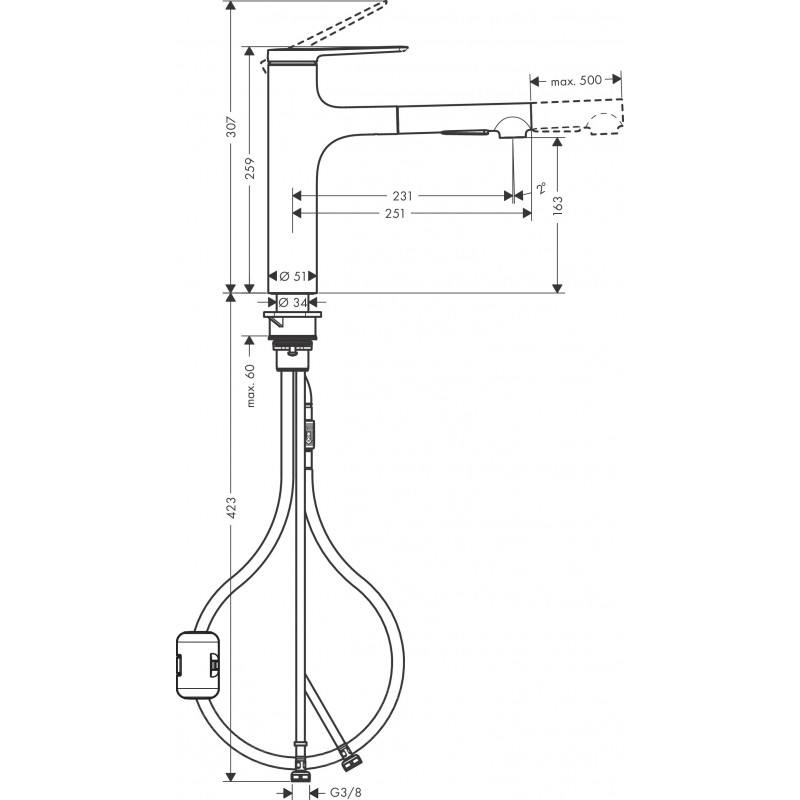 Кухонный смеситель hansgrohe Zesis M33 однорычажный, 160 с вытяжным душем, 2jet, матовый черный 74801670