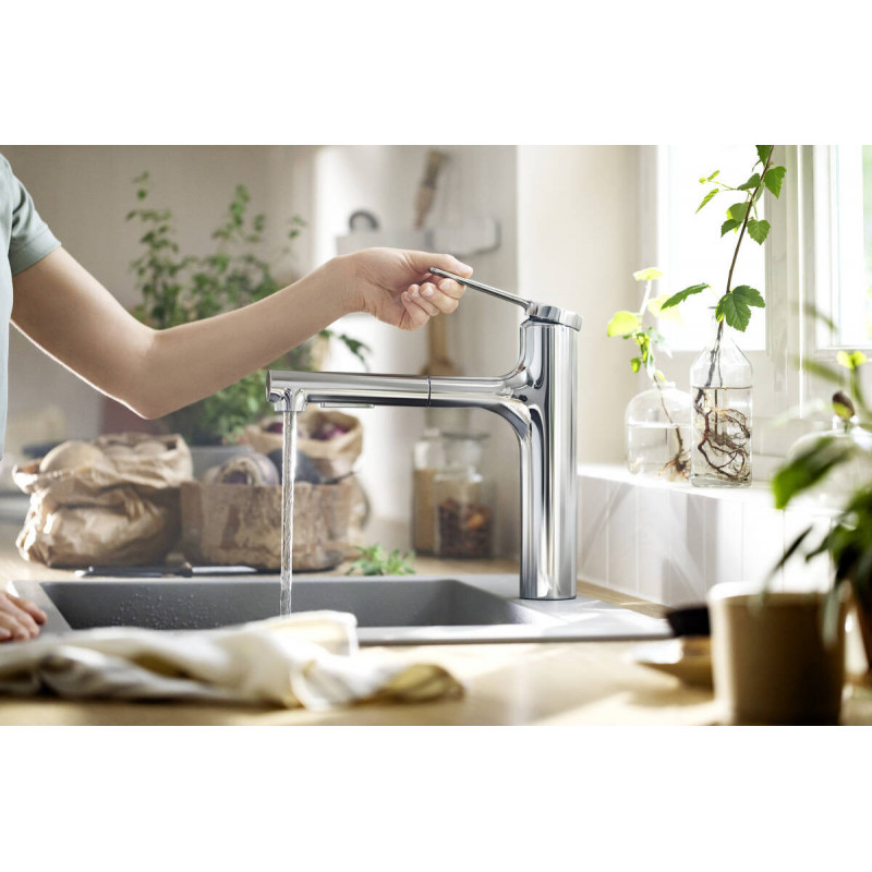 Кухонный смеситель hansgrohe Zesis M33 однорычажный, 160 с вытяжным душем, 2jet, матовый черный 74801670
