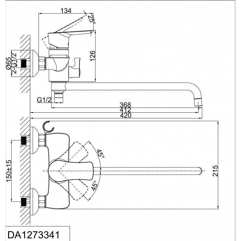 Смеситель для ванны хром D&K Rhein DA1273341