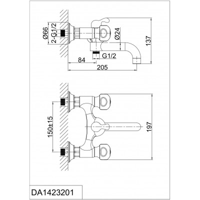 Смеситель для ванны с ручным душем хром D&K Hessen DA1423201