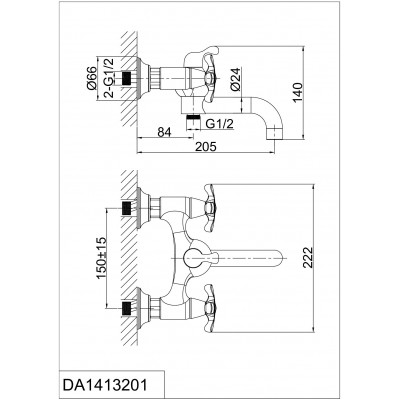 Смеситель для ванны с ручным душем хром D&K Hessen DA1413201