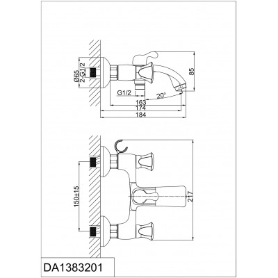 Смеситель для ванны с ручным душем хром D&K Hessen DA1383201