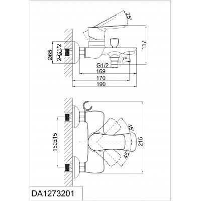Смеситель для ванны с ручным душем хром D&K Rhein DA1273201