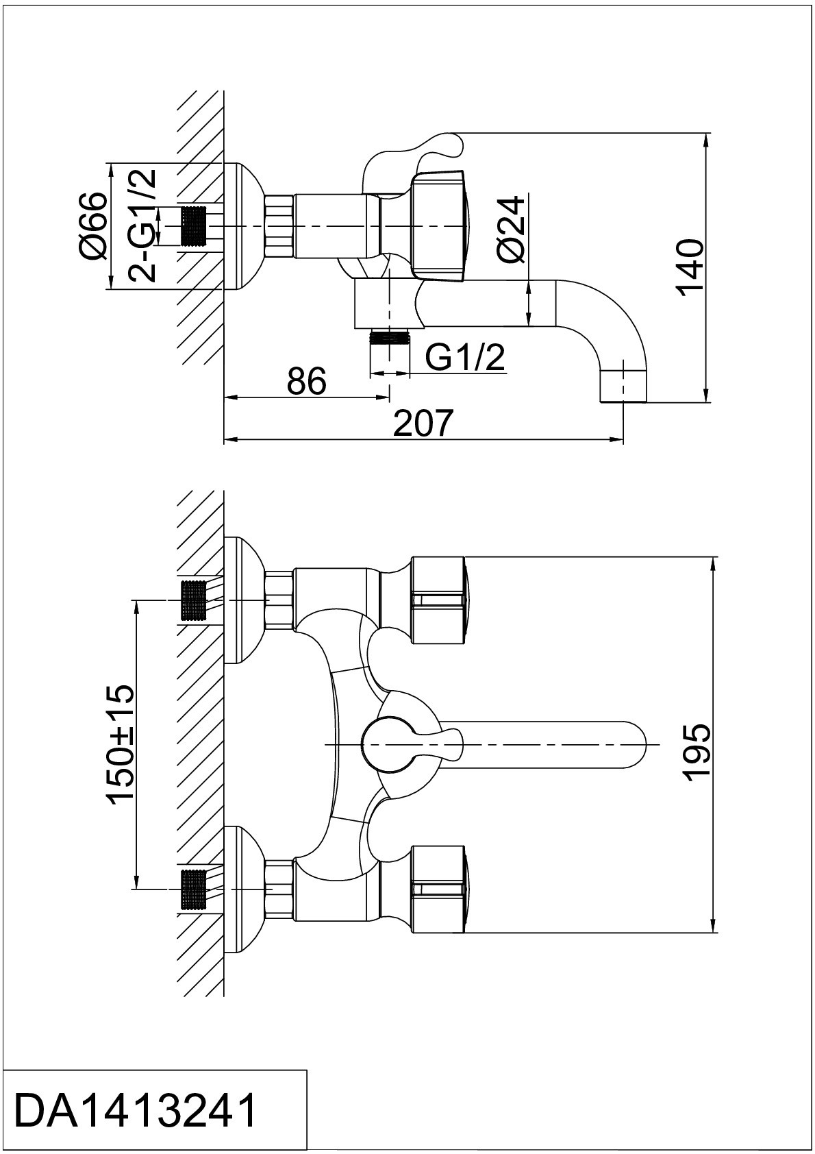 Смеситель для ванны с ручным душем хром D&K Hessen DA1413241