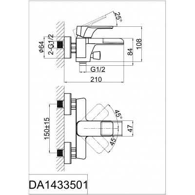 Смеситель для ванны с ручным душем хром D&K Berlin DA1433501