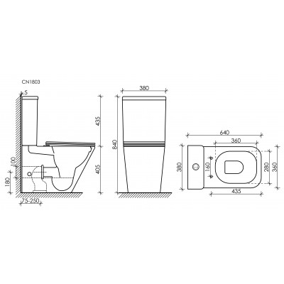 Унитаз-компакт напольный 84х36х64см белый Ceramica Nova Cubic CN1803