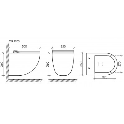 Подвесной унитаз 36х35х50см Ceramicanova Mono Rimless CN1905 белый, с тонким быстросъемным сидением микролифт 