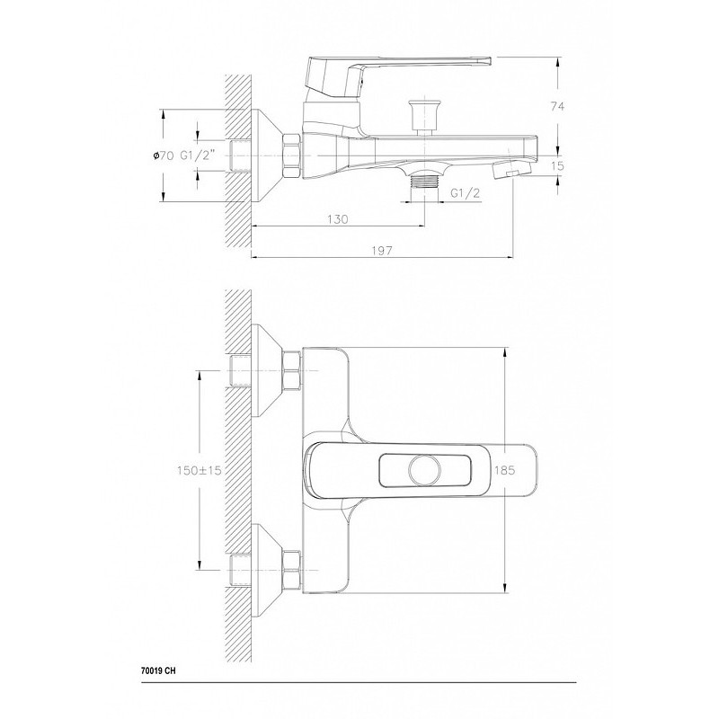 Смеситель для ванны хром Ceramica Nova Linear 70019CH