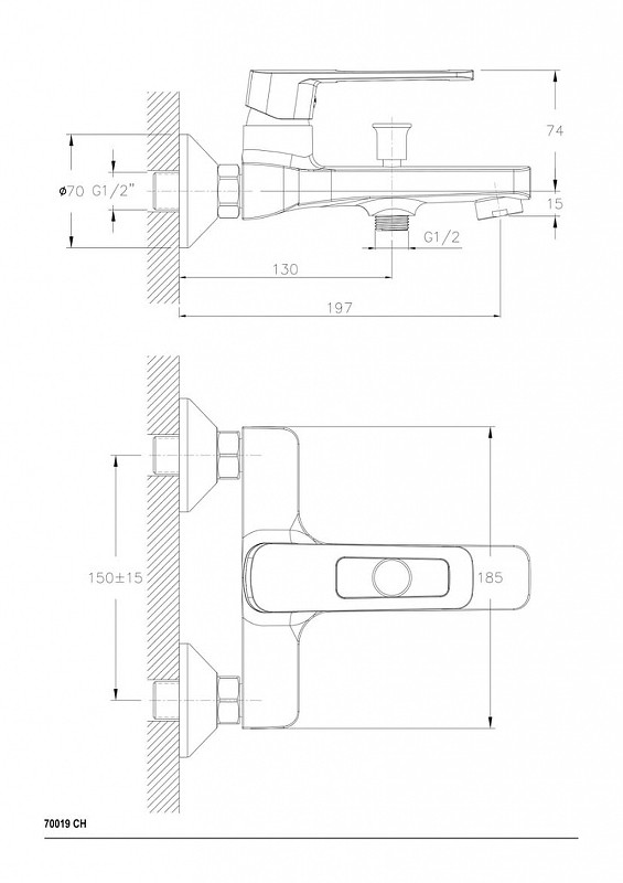 Смеситель для ванны хром Ceramica Nova Linear 70019CH