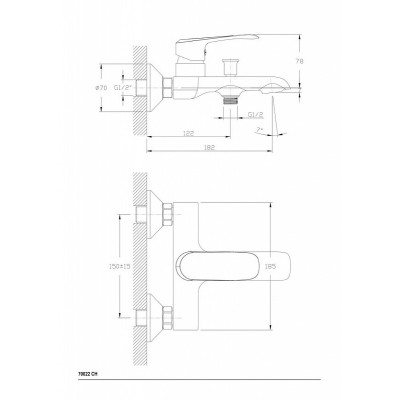 Смеситель для ванны хром Ceramica Nova Curve 70022CH