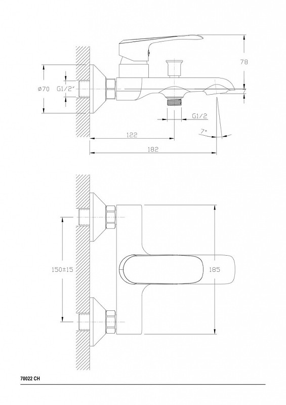 Смеситель для ванны хром Ceramica Nova Curve 70022CH