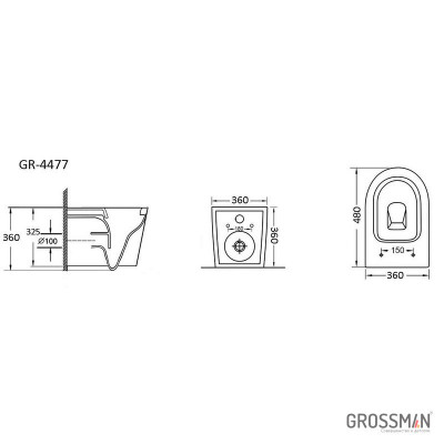 Унитаз подвесной 36х48х36см черный Grossman GR-4477BMS