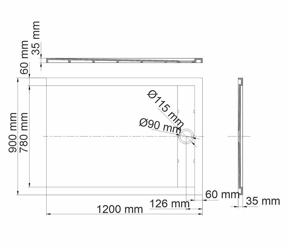 Душевой поддон из искусственного камня серый 120х90см WasserKraft 84T07