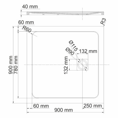 Душевой поддон из искусственного камня черный 90х90см WasserKraft 19T03