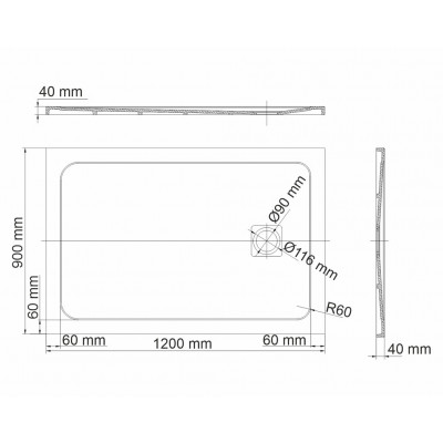 Душевой поддон из искусственного камня черный 120х90см WasserKraft 19T07
