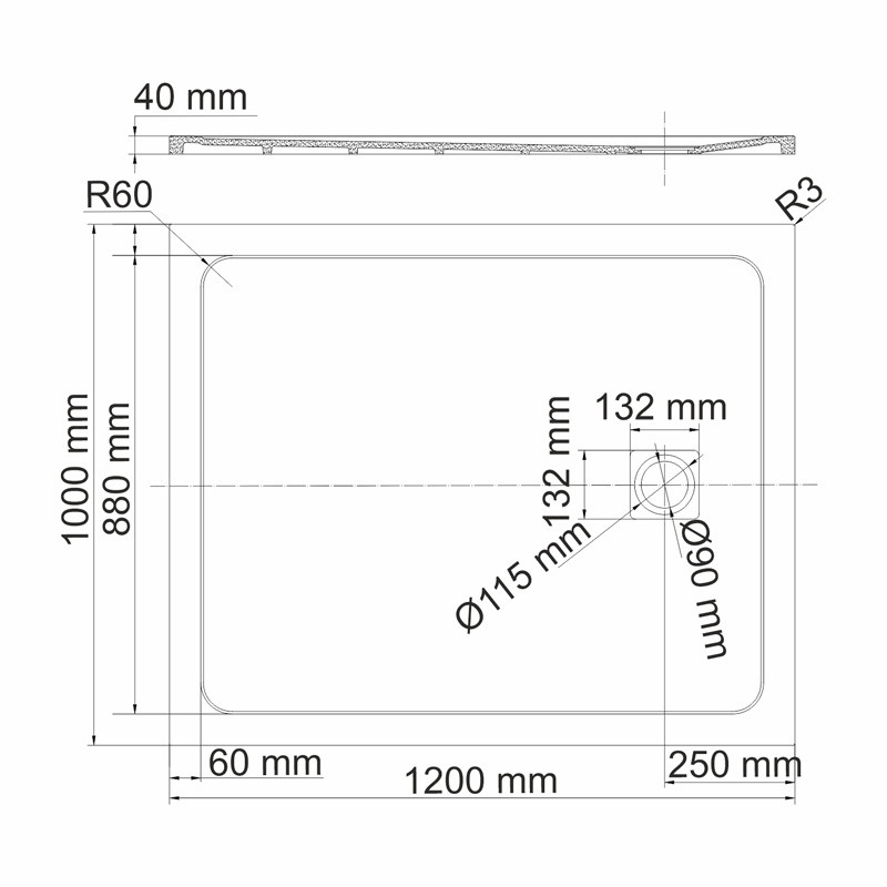 Душевой поддон из искусственного камня черный 120х100см WasserKraft 19T10