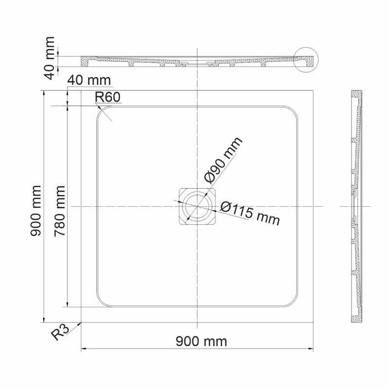 Душевой поддон из искусственного камня белый 90х90см WasserKraft 58T03