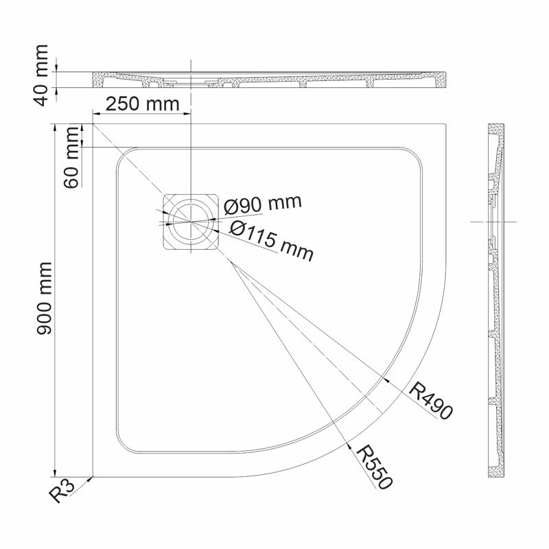 Душевой поддон из искусственного камня белый 90х90см WasserKraft 58T01