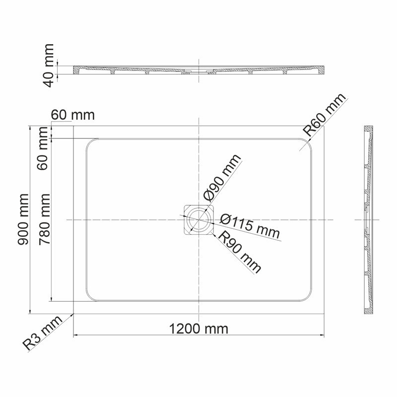 Душевой поддон из искусственного камня белый 120х90см WasserKraft 58T07