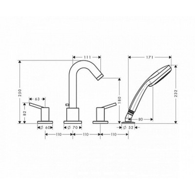 Смеситель на борт ванны 4 отверстия, Talis S, Hansgrohe 32314000