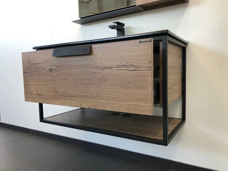 Тумба с раковиной подвесная дуб темный 90см Comforty 00-00001937CF
