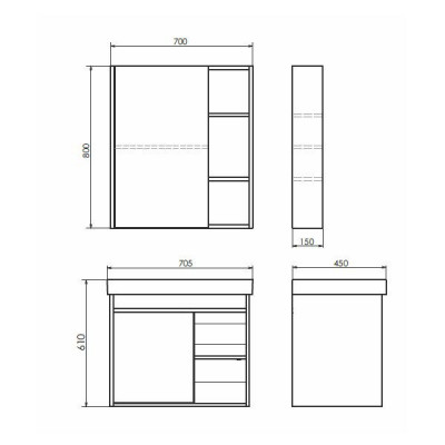 Тумба с раковиной подвесная дуб дымчатый 70см Comforty 00-00008929CF