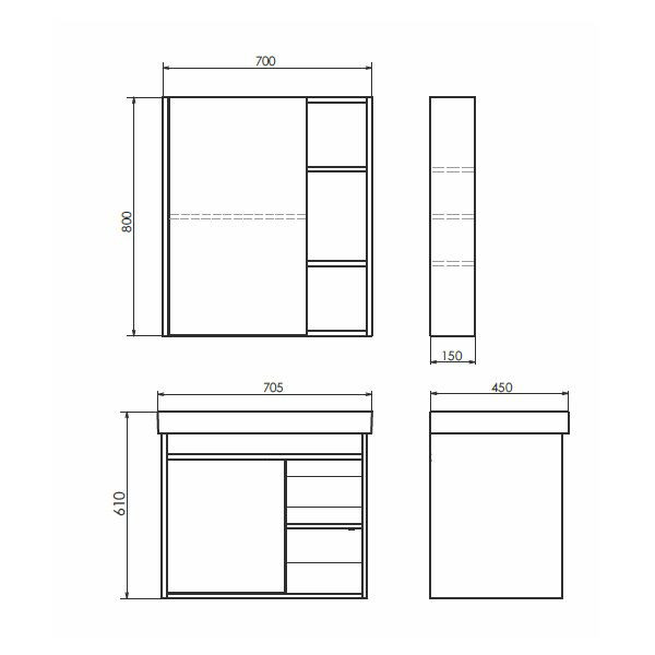 Тумба с раковиной подвесная дуб дымчатый 70см Comforty 00-00008929CF