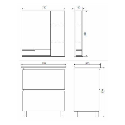 Зеркало-шкаф дуб белый 75x80см Comforty 00004137100CF