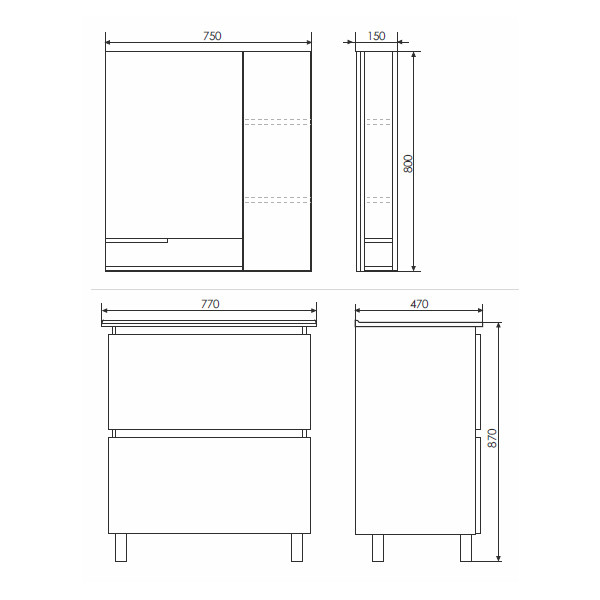 Зеркало-шкаф дуб белый 75x80см Comforty 00004137100CF