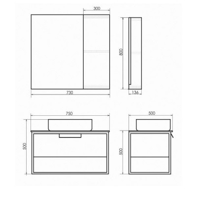 Зеркало-шкаф дуб темный 73x80см Comforty 00004149061CF