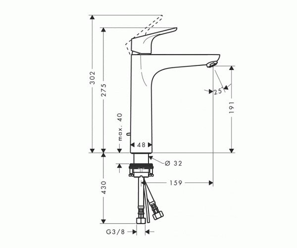Focus Смеситель для раковины 190, однорычажный, без сливного набора, Hansgrohe 31518000