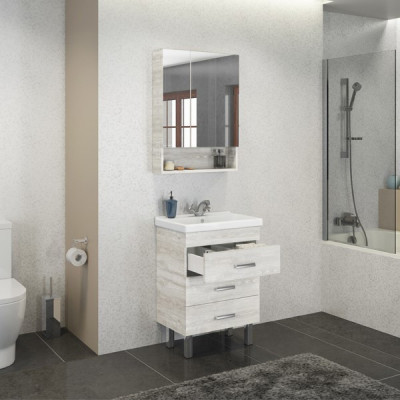 Тумба с раковиной напольная дуб белый 60см Comforty 00004142203CF