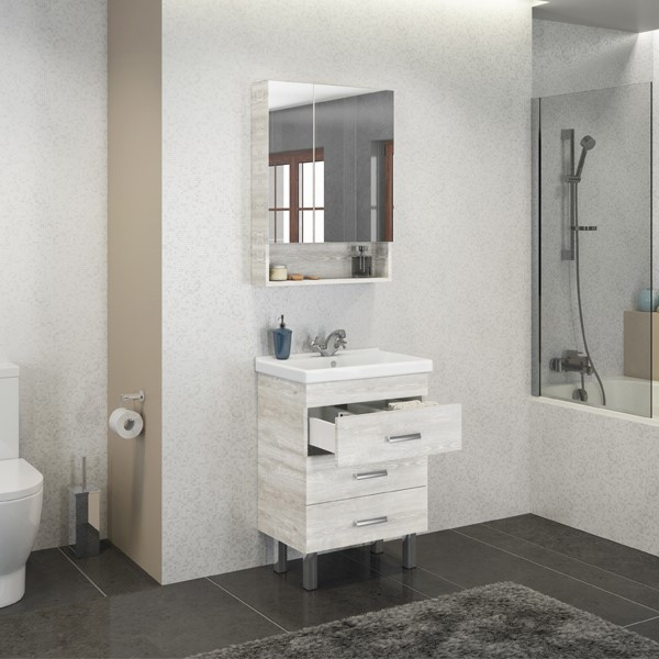 Тумба с раковиной напольная дуб белый 60см Comforty 00004142203CF