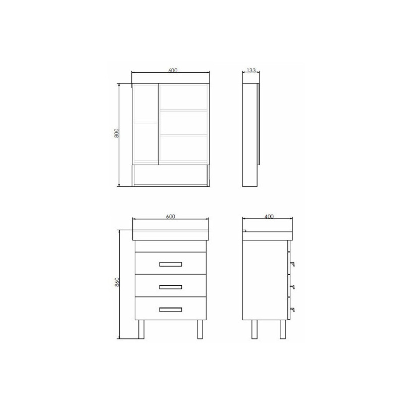 Тумба с раковиной напольная дуб белый 60см Comforty 00004142203CF