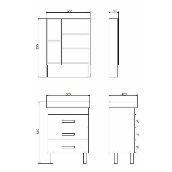 Тумба с раковиной напольная дуб темный 60см Comforty 00-00008852CF