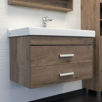 Тумба с раковиной подвесная дуб темный 80см Comforty 00-00008856CF