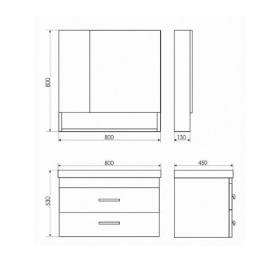 Тумба с раковиной подвесная дуб темный 80см Comforty 00-00008856CF