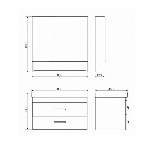Тумба с раковиной подвесная дуб темный 80см Comforty 00-00008856CF