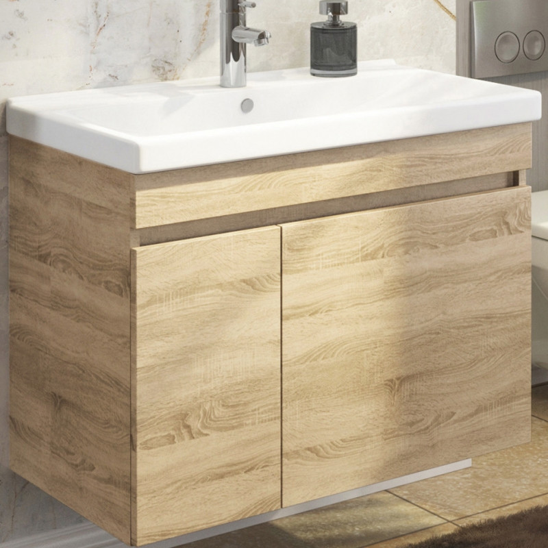 Тумба с раковиной подвесная дуб сонома 80см Comforty 00004142219CF